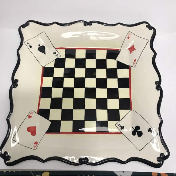 Young's Heartfelt Kitchen Creations Ceramic 11.5” Plate Chess board Cards Black - Picture 1 of 13